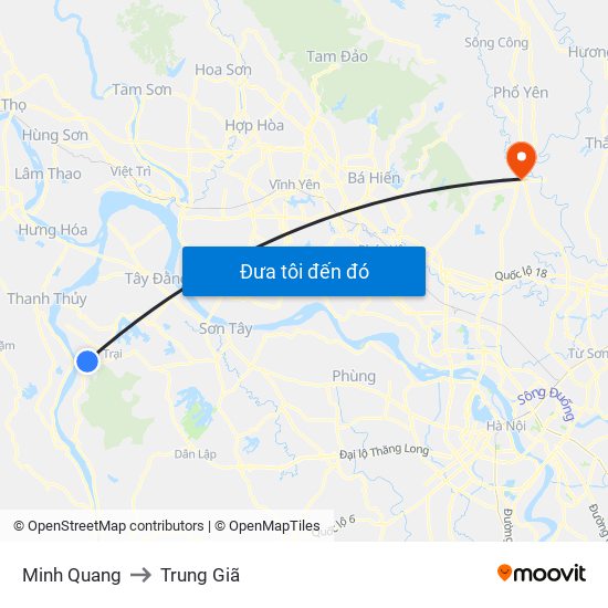 Minh Quang to Trung Giã map