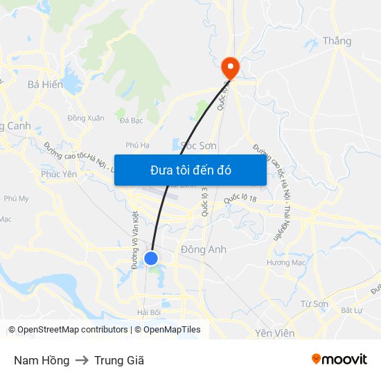 Nam Hồng to Trung Giã map