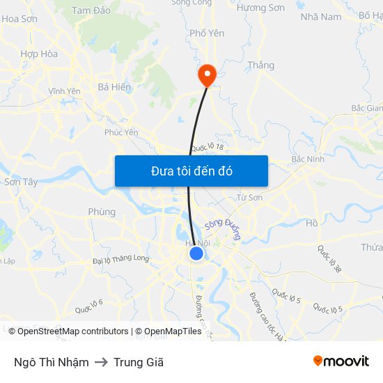 Ngô Thì Nhậm to Trung Giã map