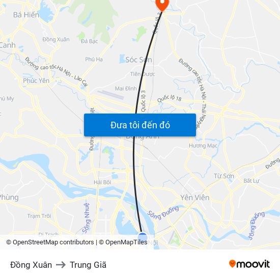 Đồng Xuân to Trung Giã map