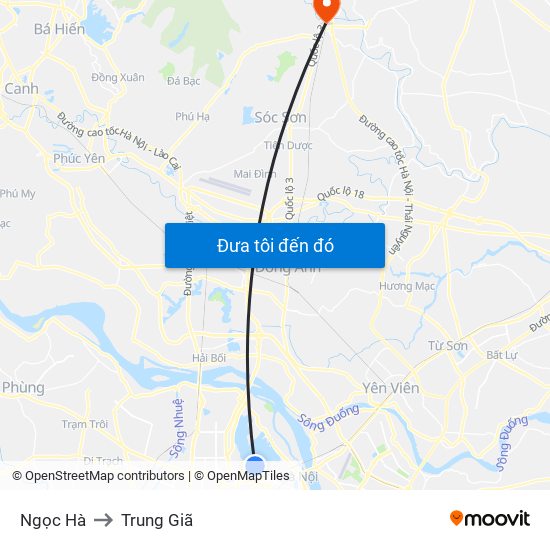 Ngọc Hà to Trung Giã map