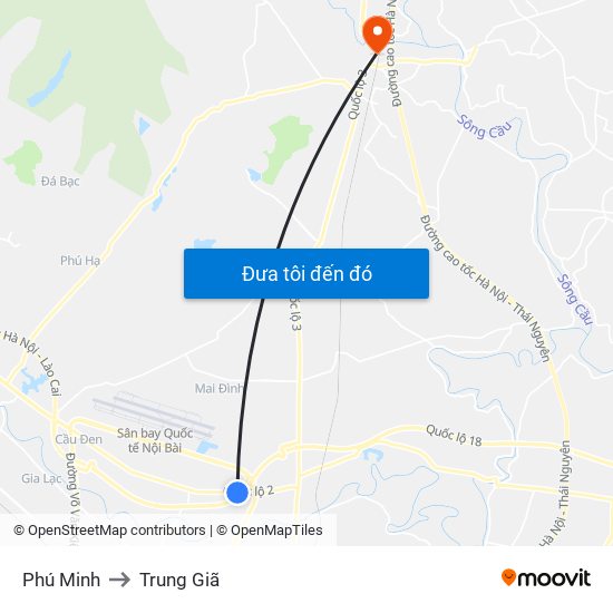 Phú Minh to Trung Giã map