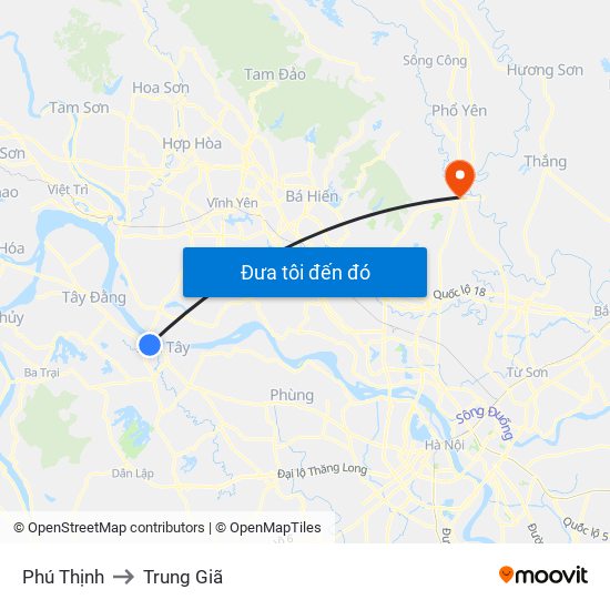 Phú Thịnh to Trung Giã map