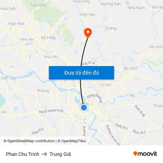 Phan Chu Trinh to Trung Giã map
