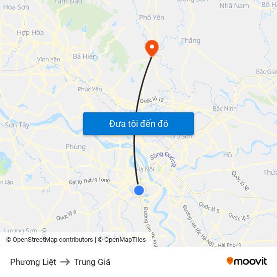 Phương Liệt to Trung Giã map