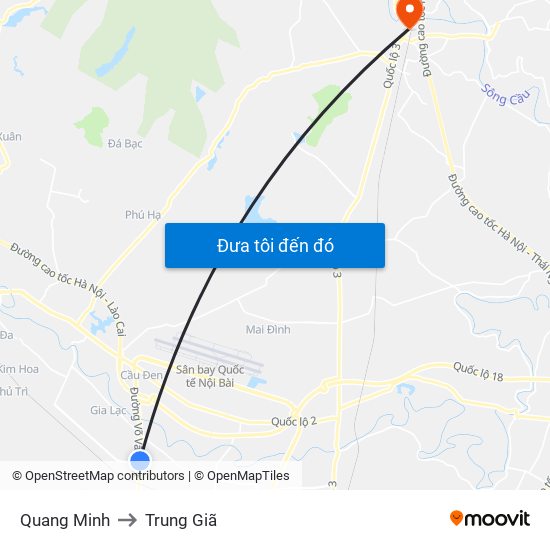 Quang Minh to Trung Giã map