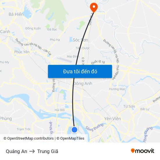 Quảng An to Trung Giã map