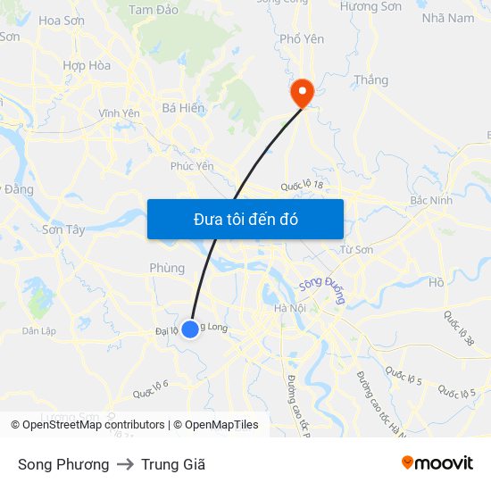 Song Phương to Trung Giã map