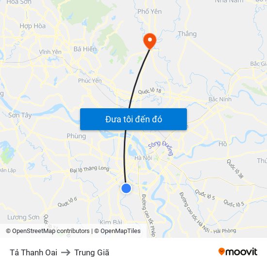 Tả Thanh Oai to Trung Giã map