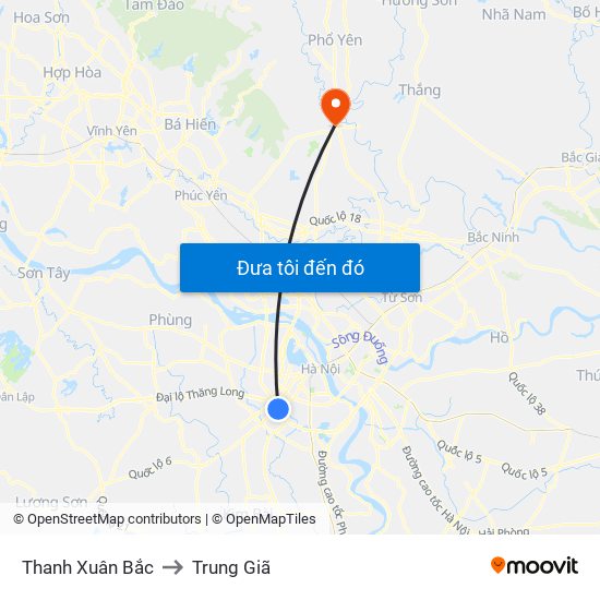 Thanh Xuân Bắc to Trung Giã map