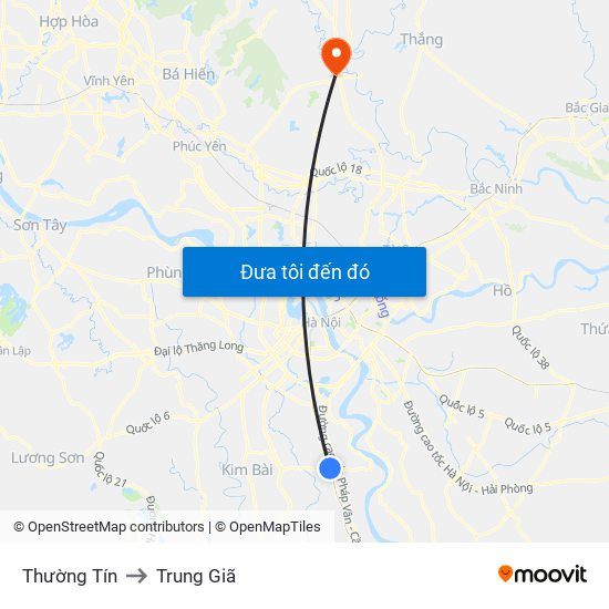 Thường Tín to Trung Giã map