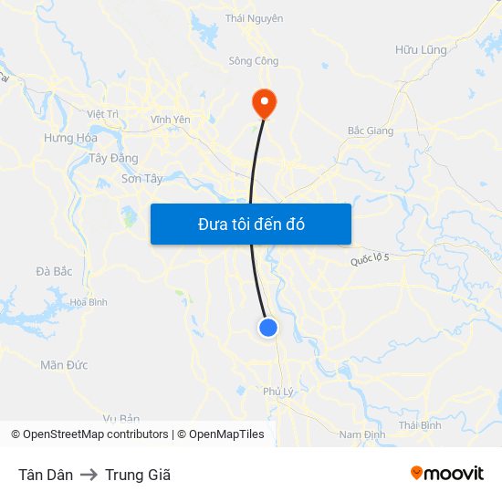 Tân Dân to Trung Giã map