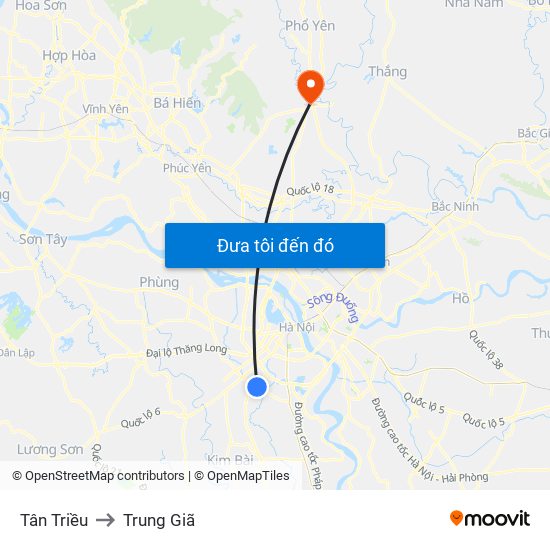 Tân Triều to Trung Giã map