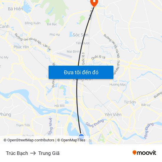 Trúc Bạch to Trung Giã map