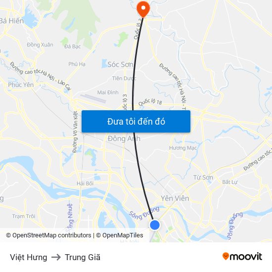 Việt Hưng to Trung Giã map