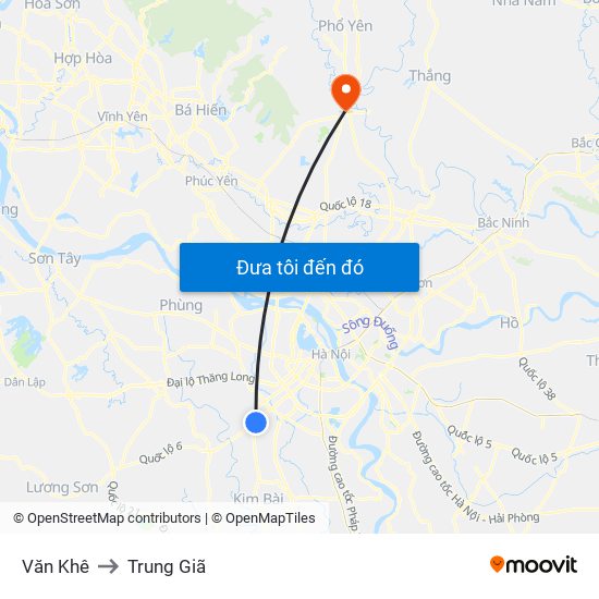 Văn Khê to Trung Giã map