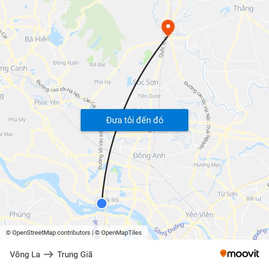 Võng La to Trung Giã map
