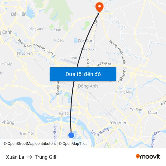 Xuân La to Trung Giã map