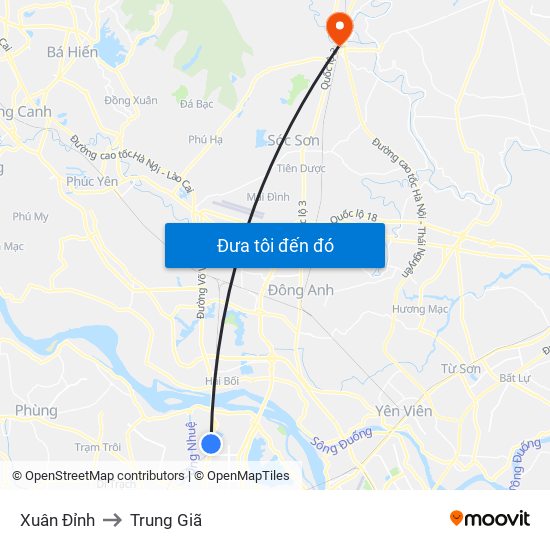 Xuân Đỉnh to Trung Giã map