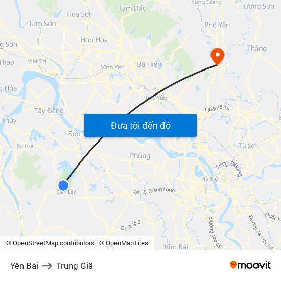 Yên Bài to Trung Giã map