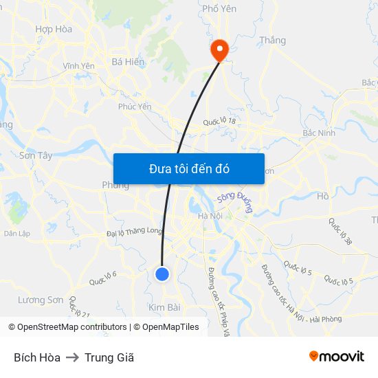 Bích Hòa to Trung Giã map