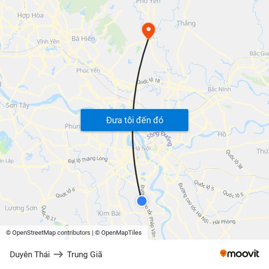 Duyên Thái to Trung Giã map