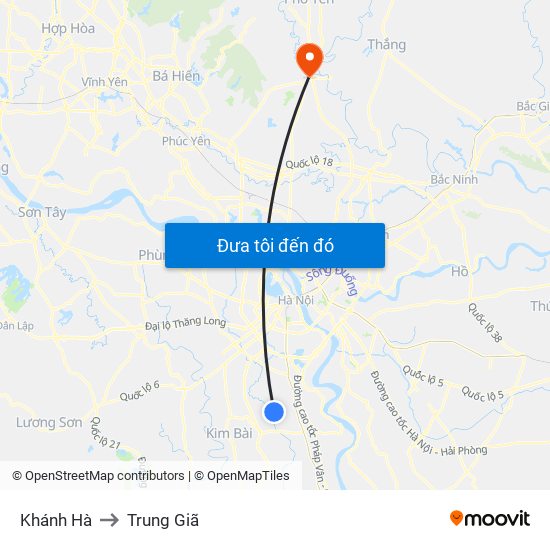 Khánh Hà to Trung Giã map