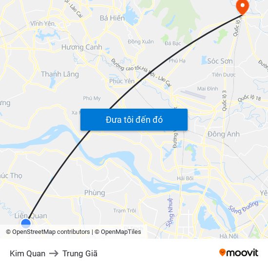 Kim Quan to Trung Giã map