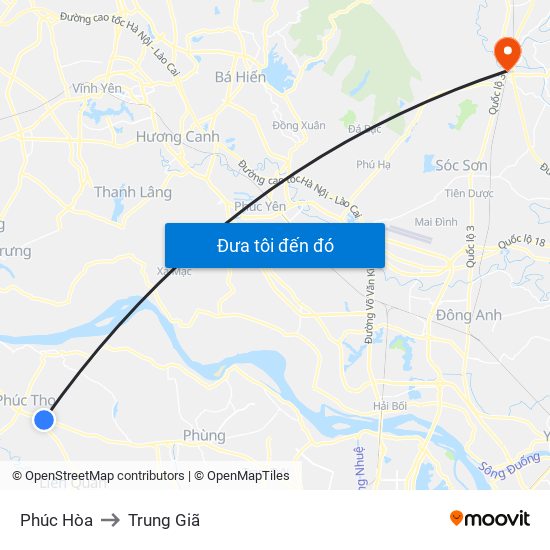 Phúc Hòa to Trung Giã map