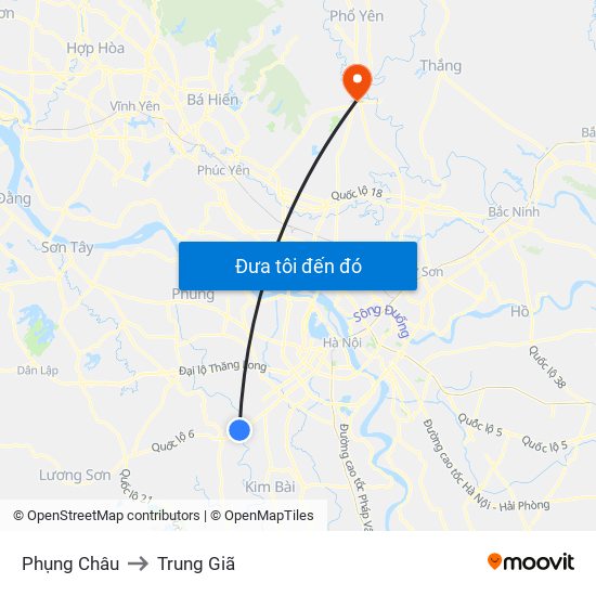 Phụng Châu to Trung Giã map