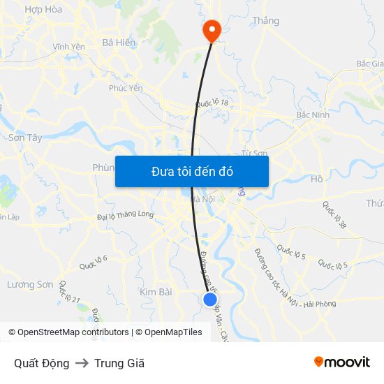 Quất Động to Trung Giã map