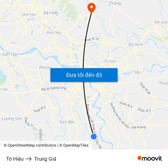 Tô Hiệu to Trung Giã map