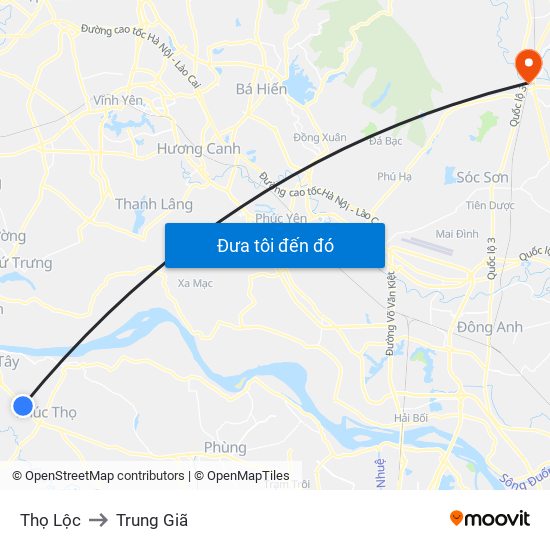 Thọ Lộc to Trung Giã map
