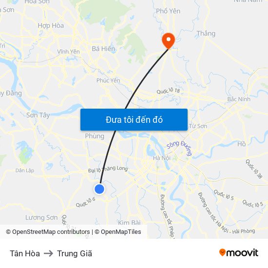 Tân Hòa to Trung Giã map