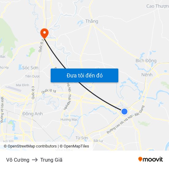 Võ Cường to Trung Giã map