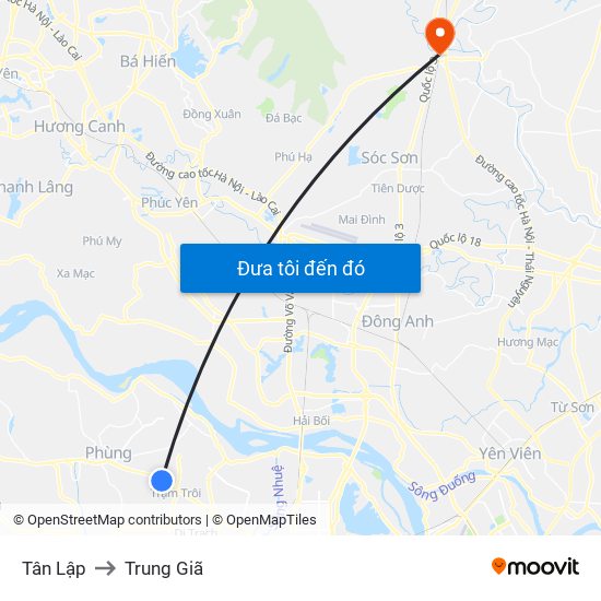 Tân Lập to Trung Giã map