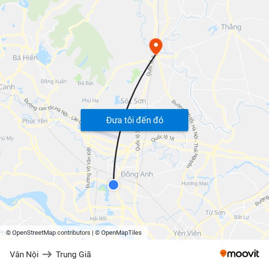 Vân Nội to Trung Giã map