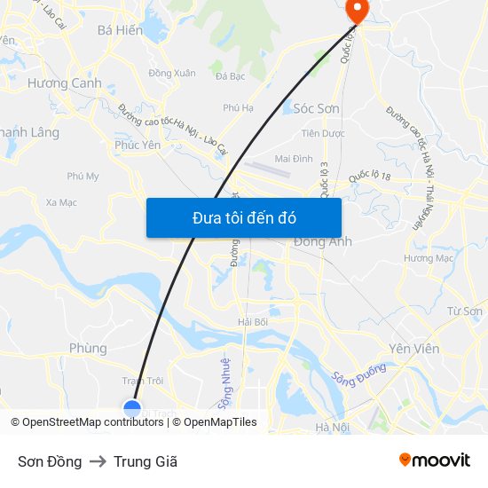 Sơn Đồng to Trung Giã map