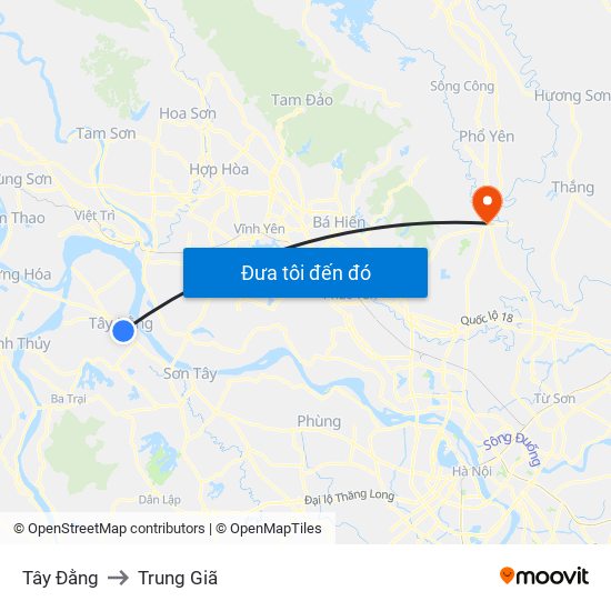 Tây Đằng to Trung Giã map