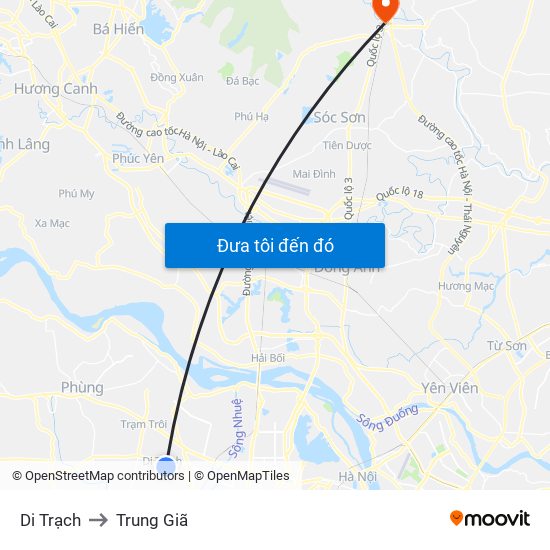 Di Trạch to Trung Giã map