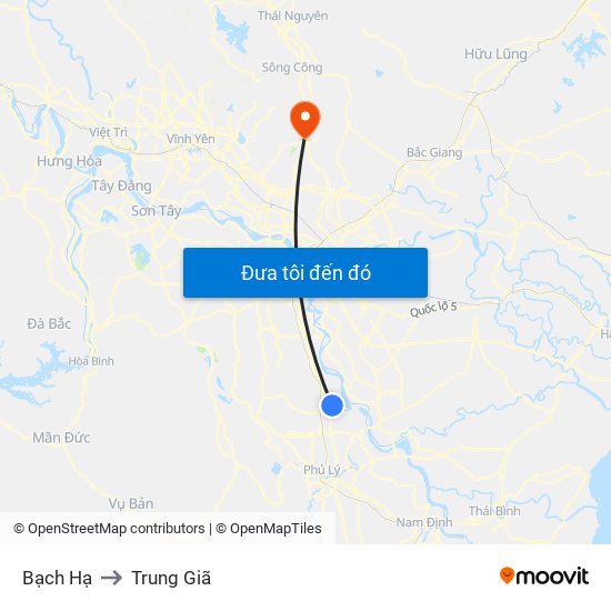 Bạch Hạ to Trung Giã map