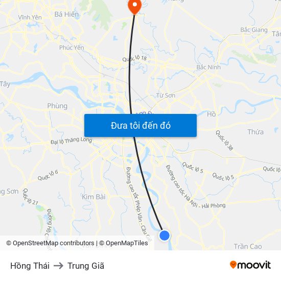 Hồng Thái to Trung Giã map