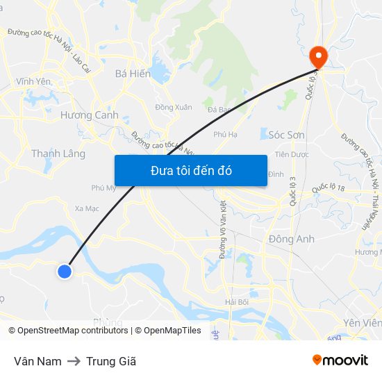 Vân Nam to Trung Giã map