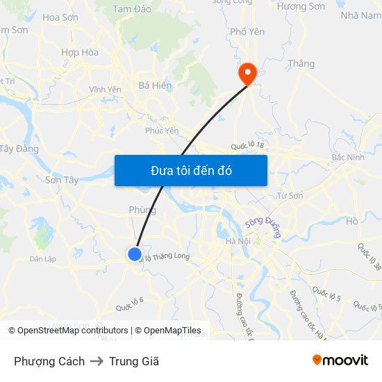 Phượng Cách to Trung Giã map