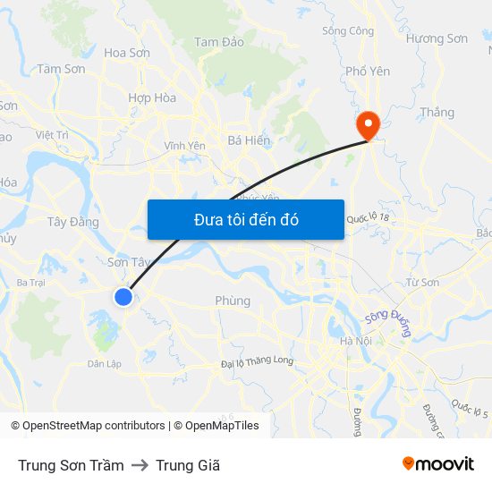 Trung Sơn Trầm to Trung Giã map