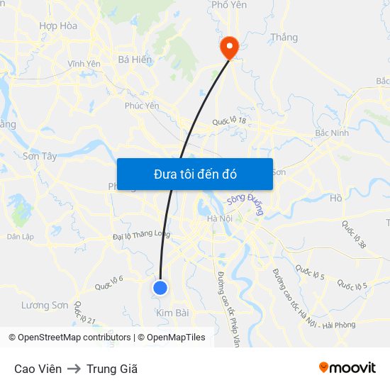 Cao Viên to Trung Giã map