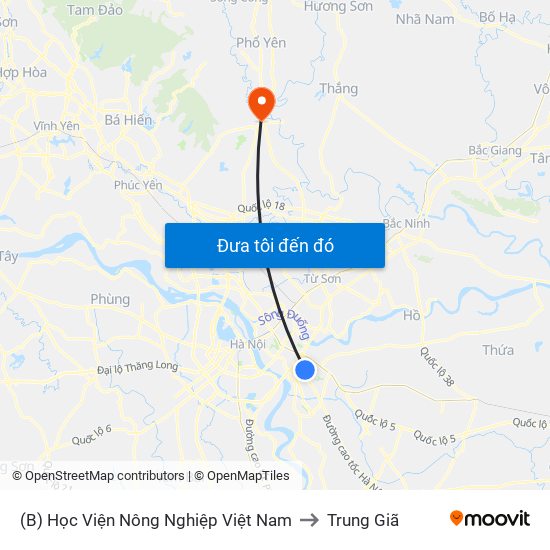 (B) Học Viện Nông Nghiệp Việt Nam to Trung Giã map