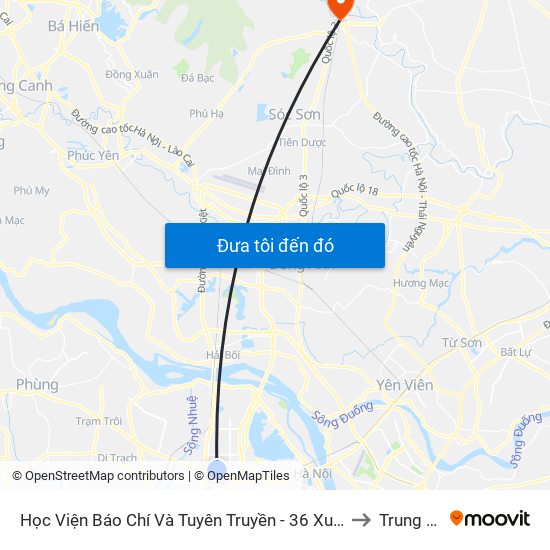 Học Viện Báo Chí Và Tuyên Truyền - 36 Xuân Thủy to Trung Giã map