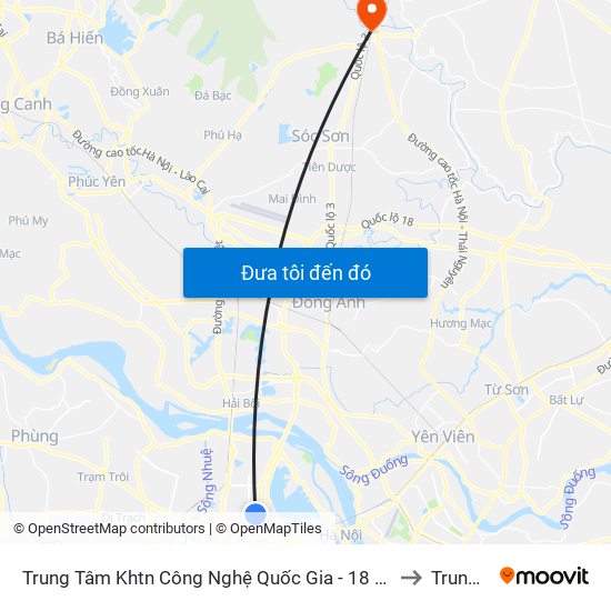 Trung Tâm Khtn Công Nghệ Quốc Gia - 18 Hoàng Quốc Việt to Trung Giã map