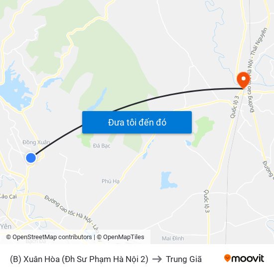 (B) Xuân Hòa (Đh Sư Phạm Hà Nội 2) to Trung Giã map